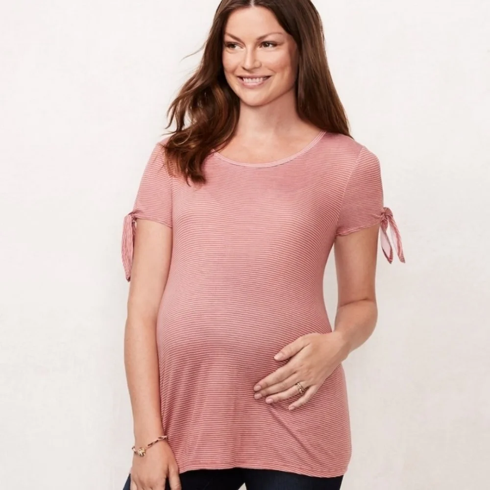 LC LAUREN CONRAD slit knot sleeve maternity tee - Picture 1 of 8